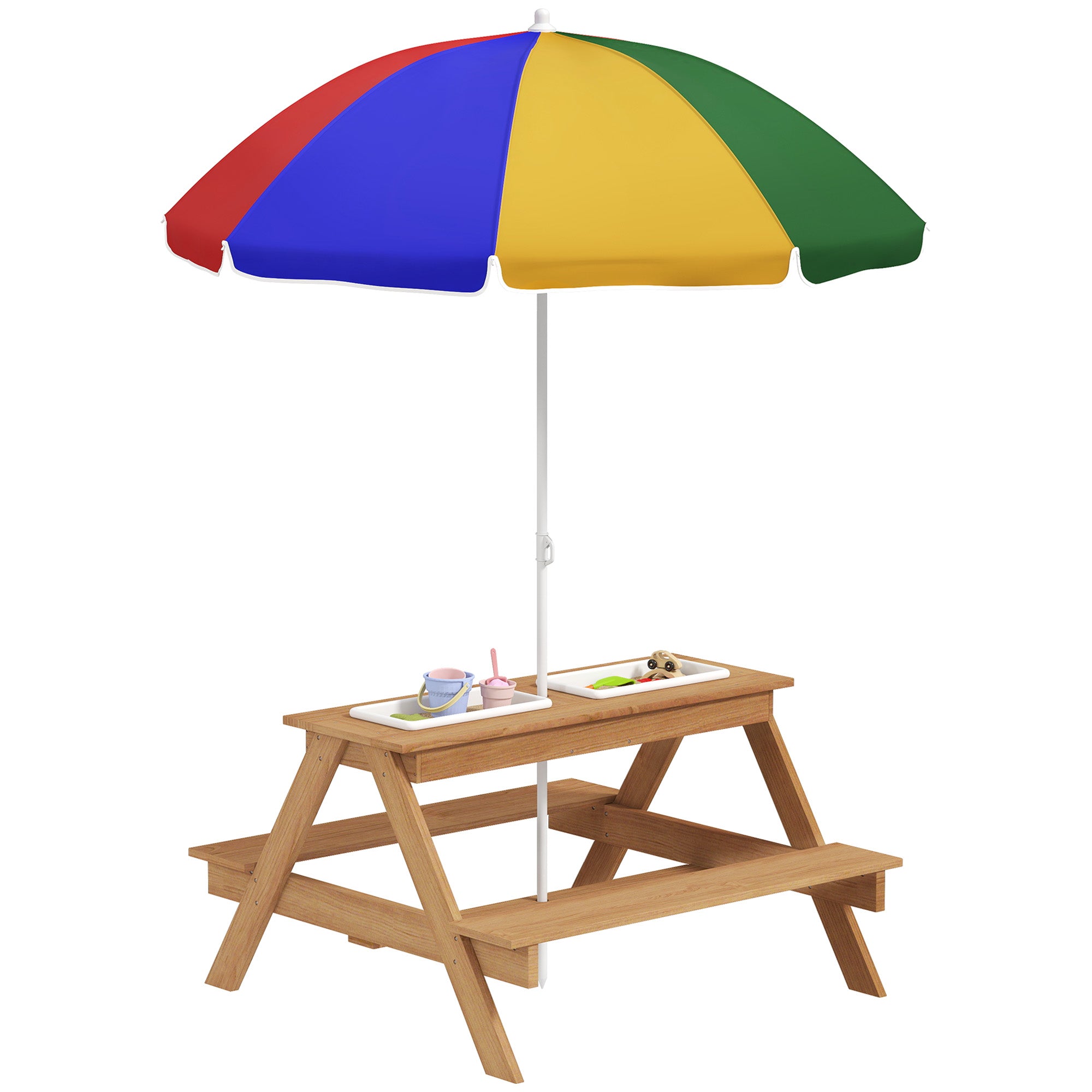 Children's Outdoor Wooden Table Set with Adjustable Parasol & Storage