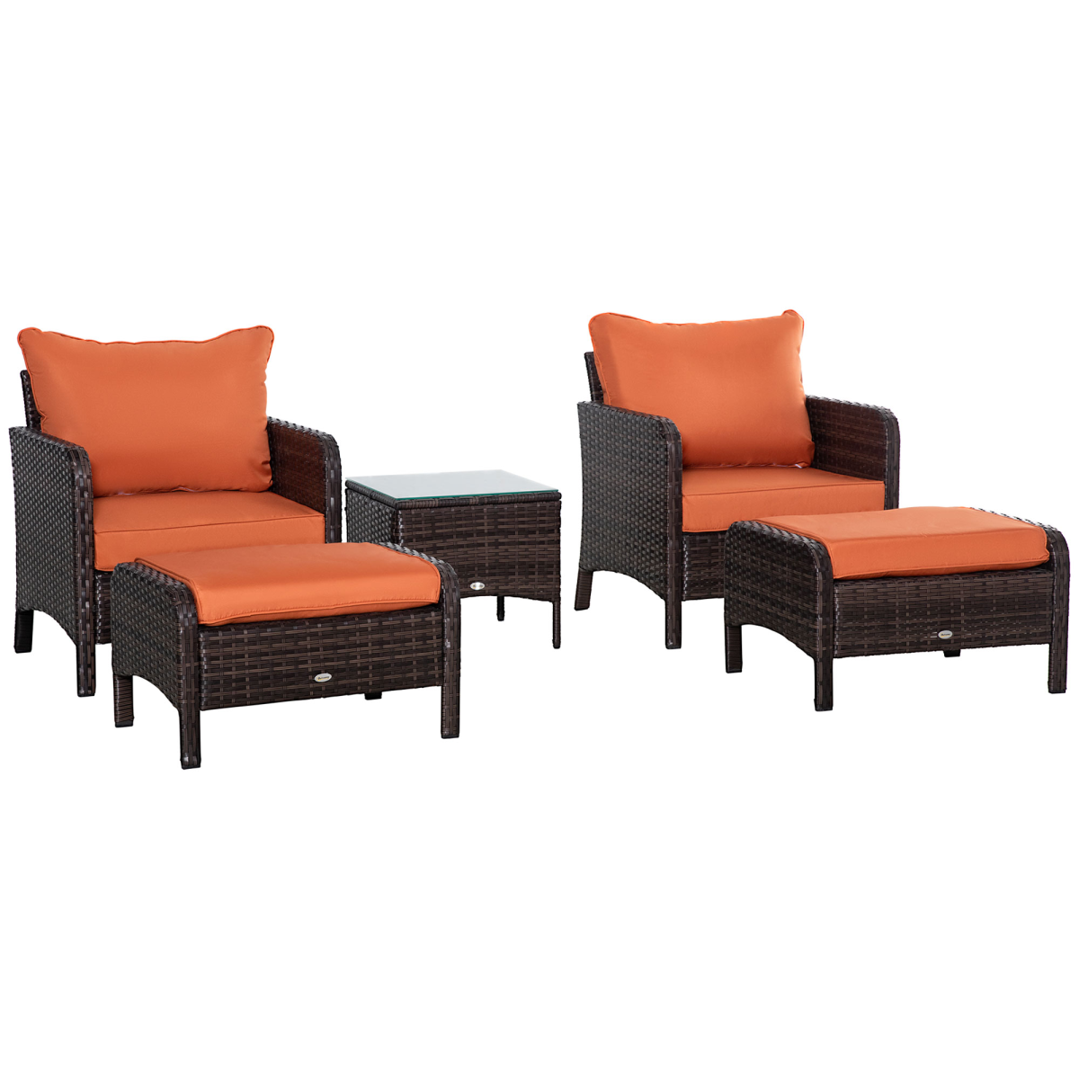2 Seater PE Rattan Garden Furniture Set, Glass Top Table Brown