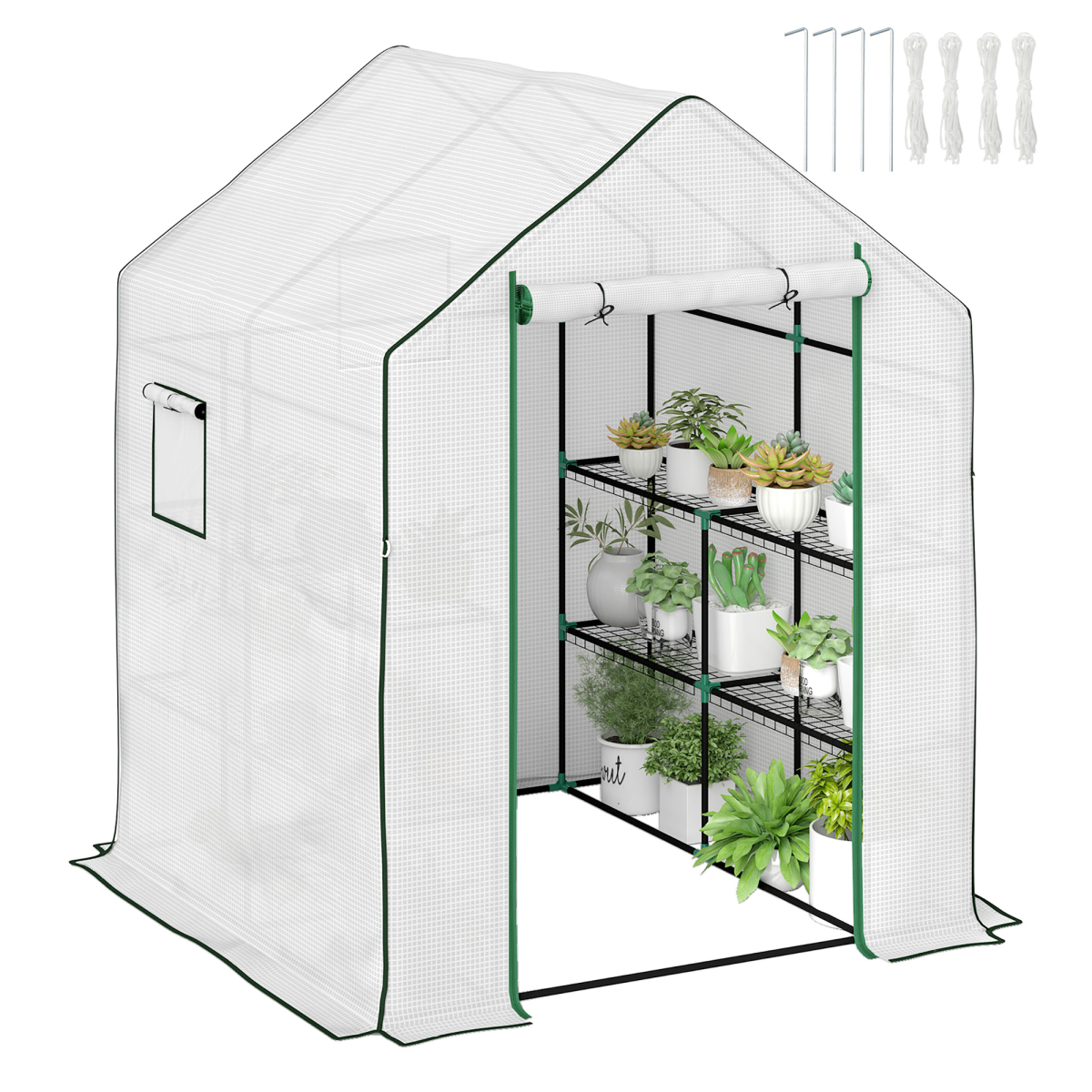 Outsunny Compact Walk-In Greenhouse with 8 Shelves - Perfect for Small Gardens!