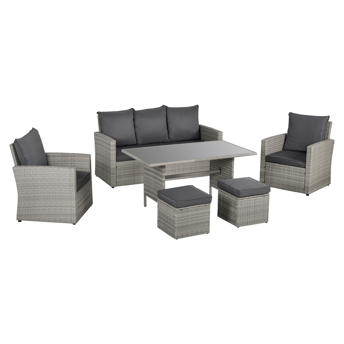 6 PCS Outdoor Rattan Sofa Furniture Sets with Footstool Cushions Grey Outsunny