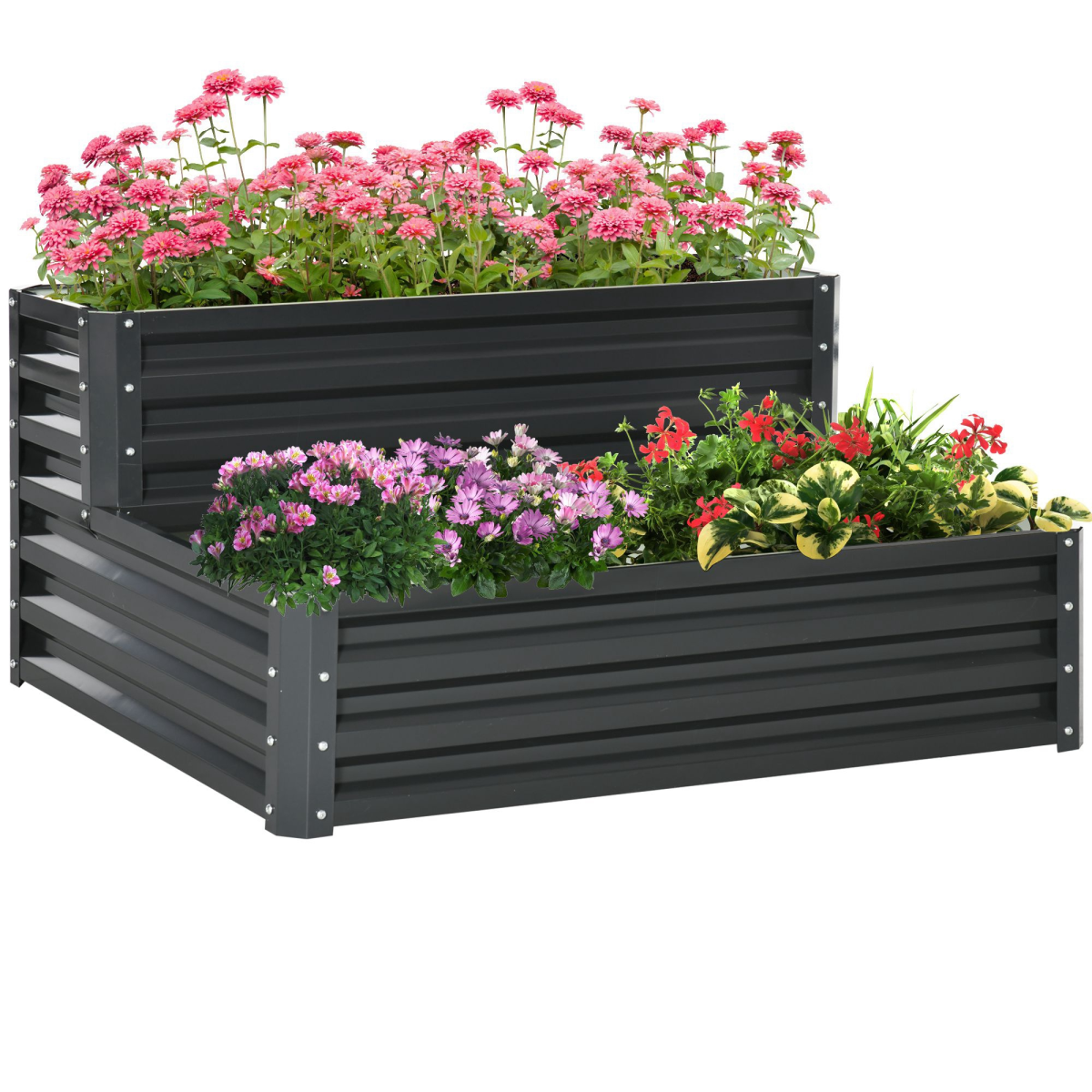 Outsunny Galvanised 2-Tier Raised Garden Bed Planter - Durable & Stylish!