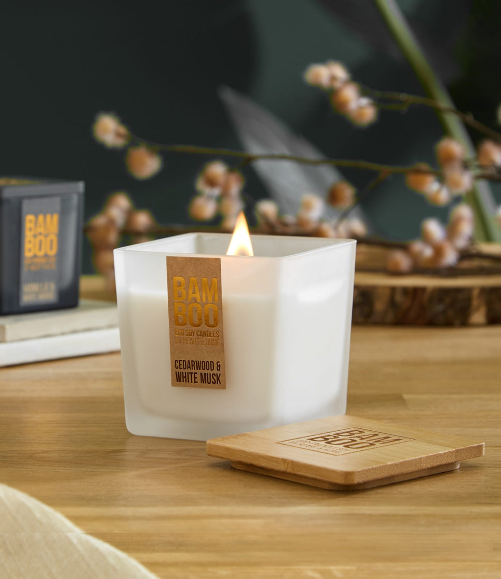 40-Hour Bamboo Cedarwood & White Musk Soy Candle with Crackling Wick