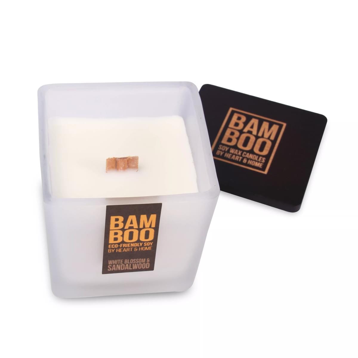 Bamboo White Blossom & Sandalwood Large Soy Candle 40 Hours Burn Crackling Wick