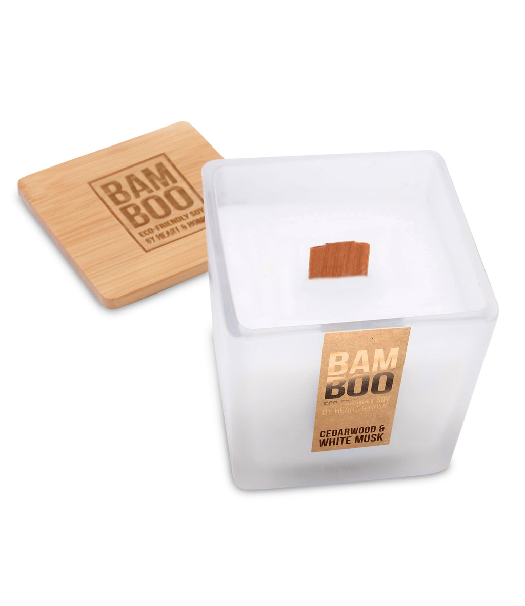 40-Hour Bamboo Cedarwood & White Musk Soy Candle with Crackling Wick
