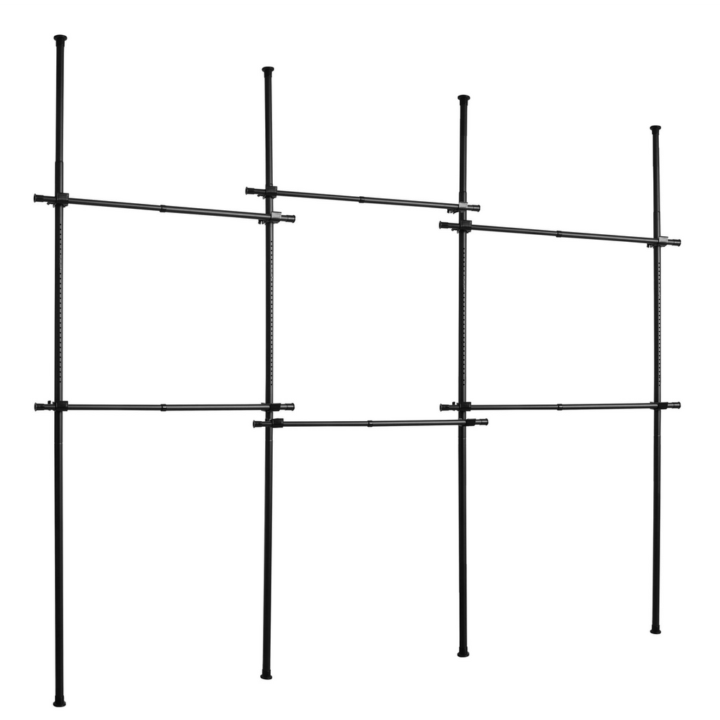 Triple Telescopic Black Wardrobe Organiser Hanging Rail Clothes Rack Adjustable Storage Shelving