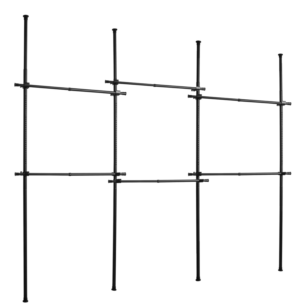 Triple Telescopic Black Wardrobe Organiser Hanging Rail Clothes Rack Adjustable Storage Shelving