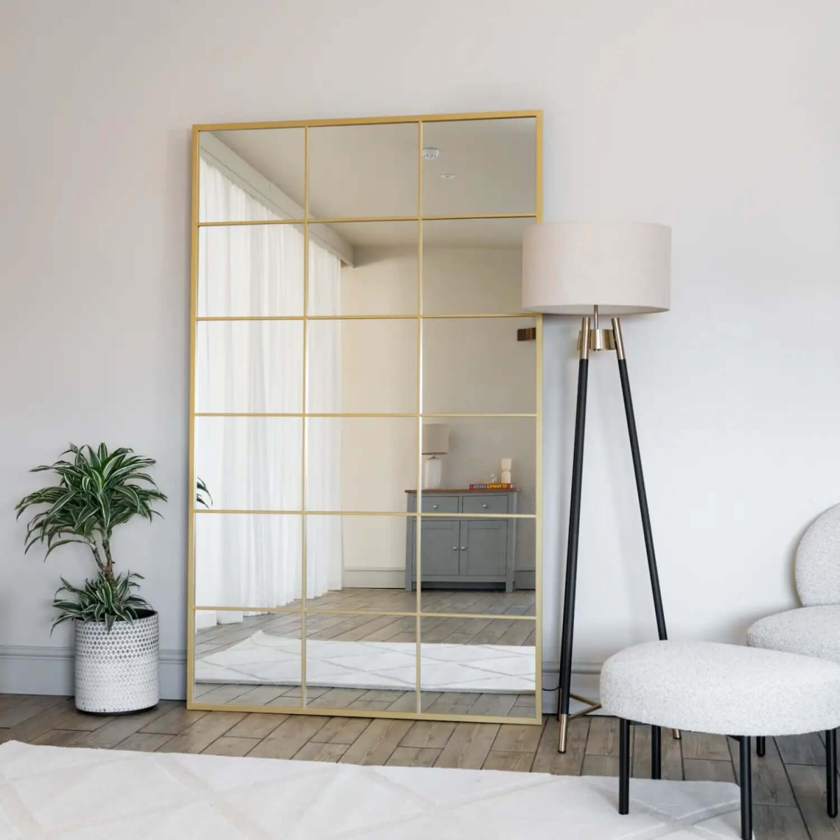 Kyō Gold Lattice Grid Mirror - Elegant Full-Length Design, 180cm x 105cm