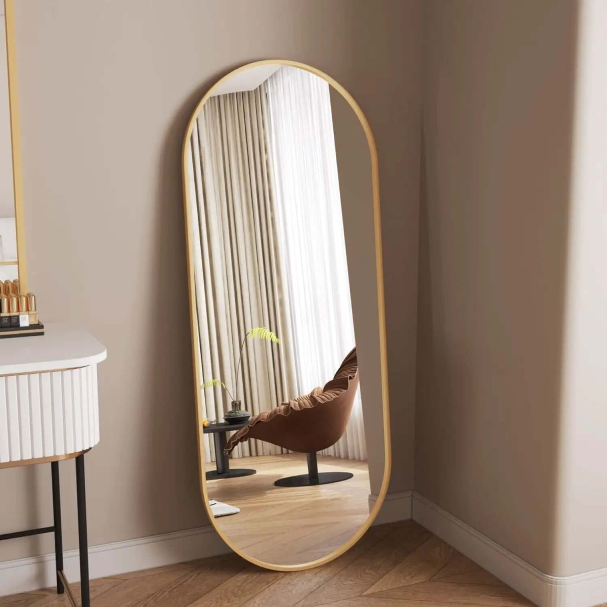 Emi Gold Metal Oval Mirror - Luxe Full-Length Design for Modern Spaces