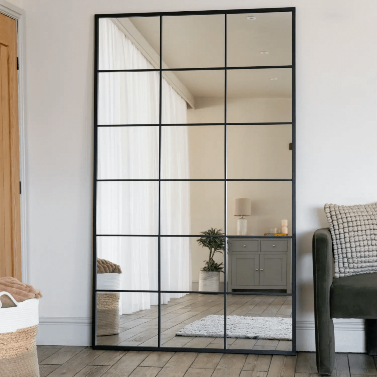 Kyō Black Metal Lattice Window Mirror - 200cm x 120cm Elegant Statement Piece