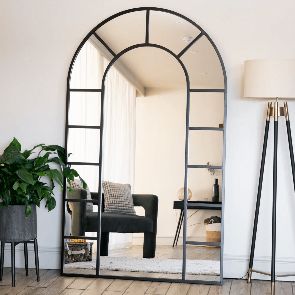 Transform Your Space: Mio Extra-Large Black Metal Arched Window Mirror