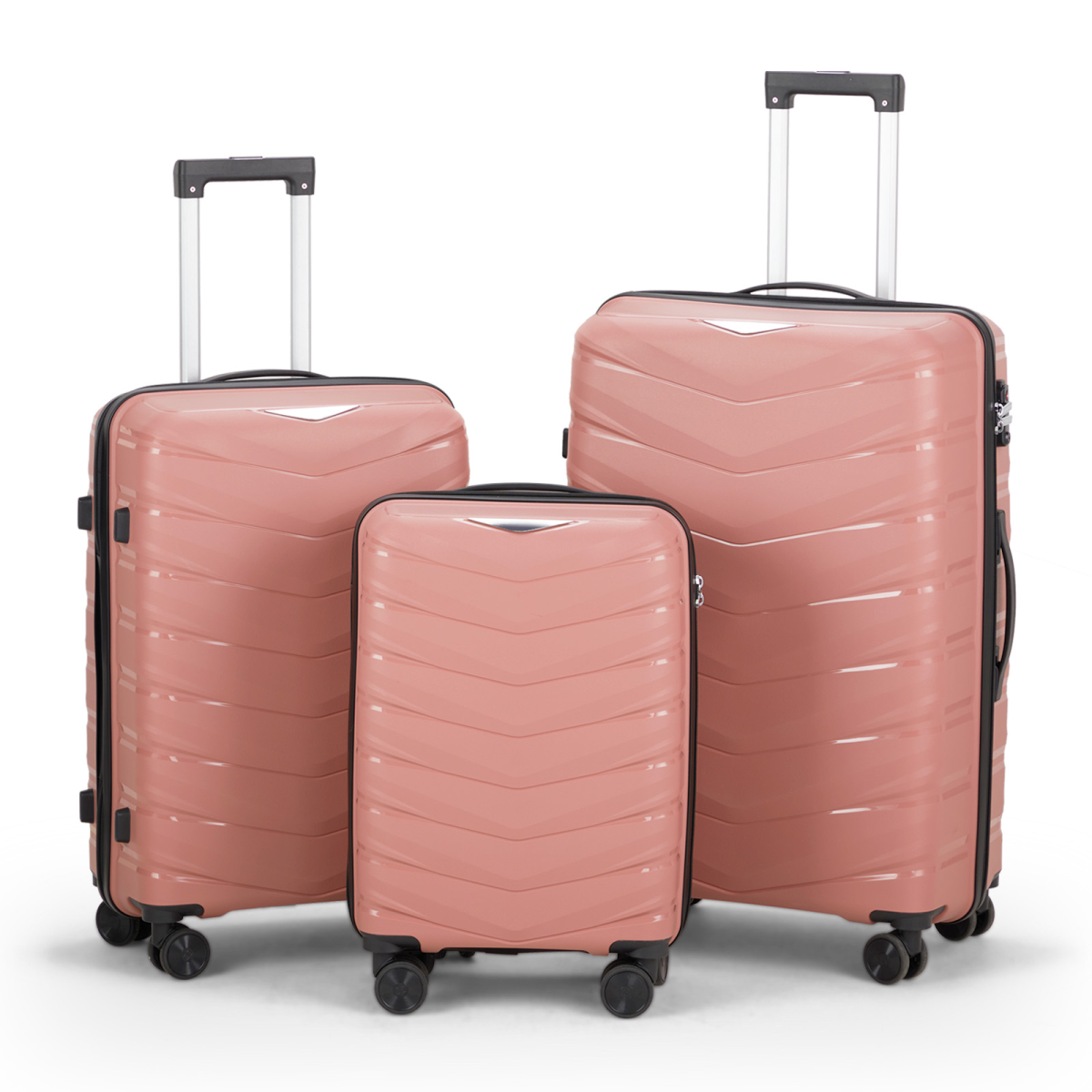 V-Stripe Elegant 3-in-1 Rose Gold PP Trolley Case - Travel in Style!