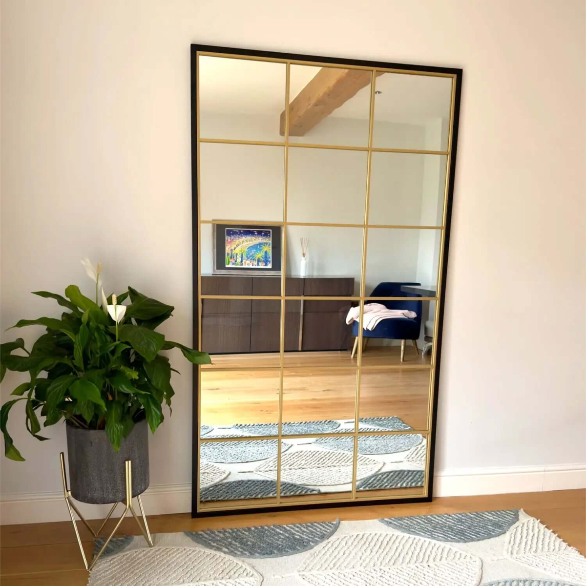Kyō Luxe Black & Gold Lattice Grid Mirror - Stunning 180cm x 105cm Statement Piece