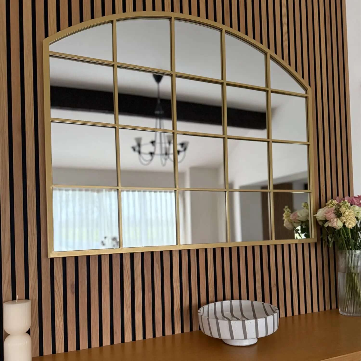 Timeless Elegance: Tomi Gold Arched Lattice Window Mirror - 95cm x 120cm