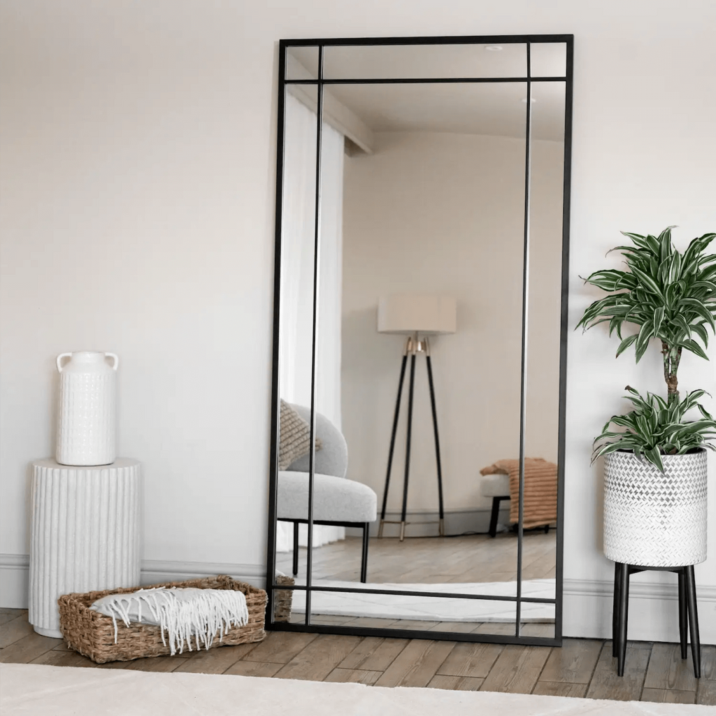 Aimi Black Metal Leaner Window Mirror - Bold 180x90cm Full-Length Elegance