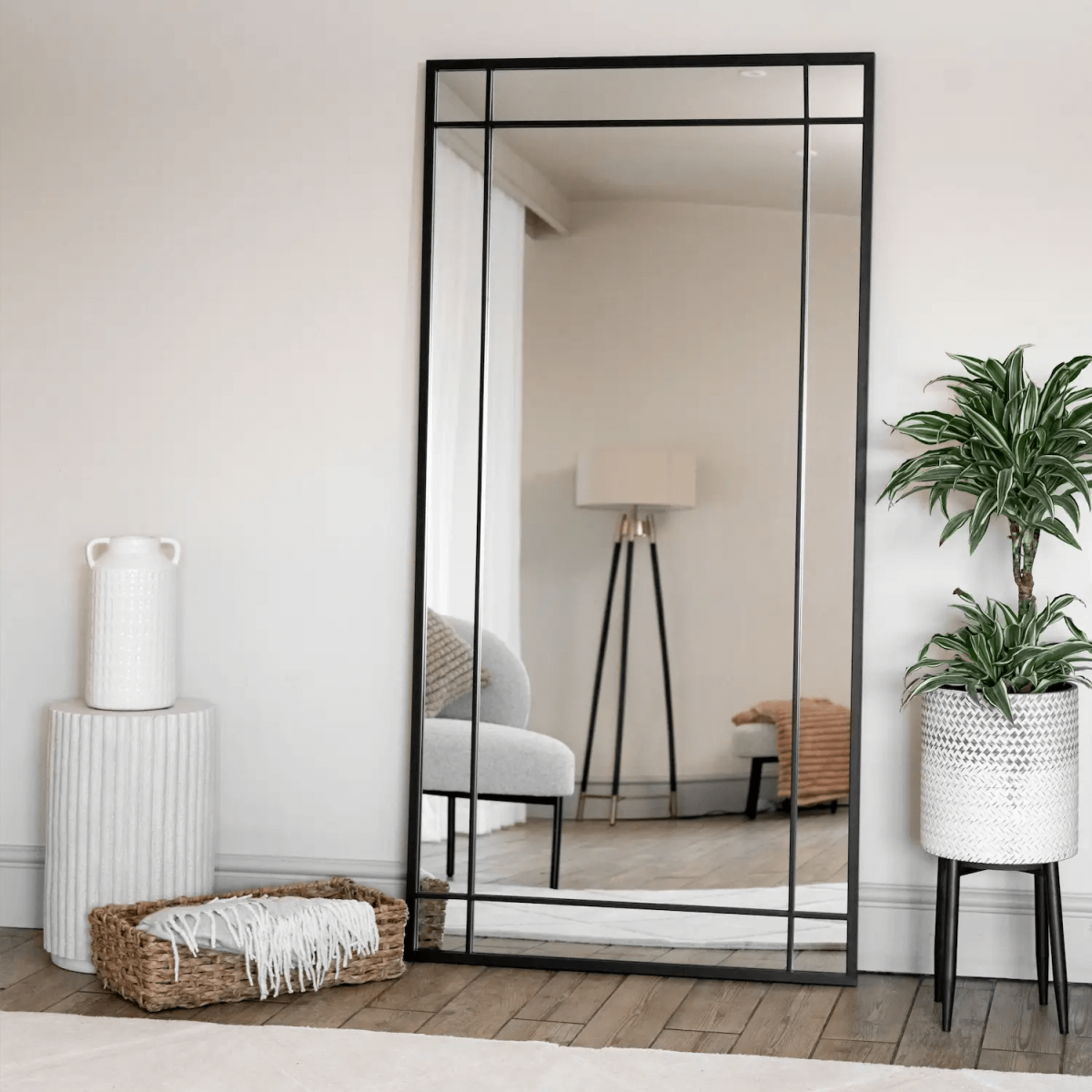 Aimi Black Metal Leaner Window Mirror - Bold 180x90cm Full-Length Elegance