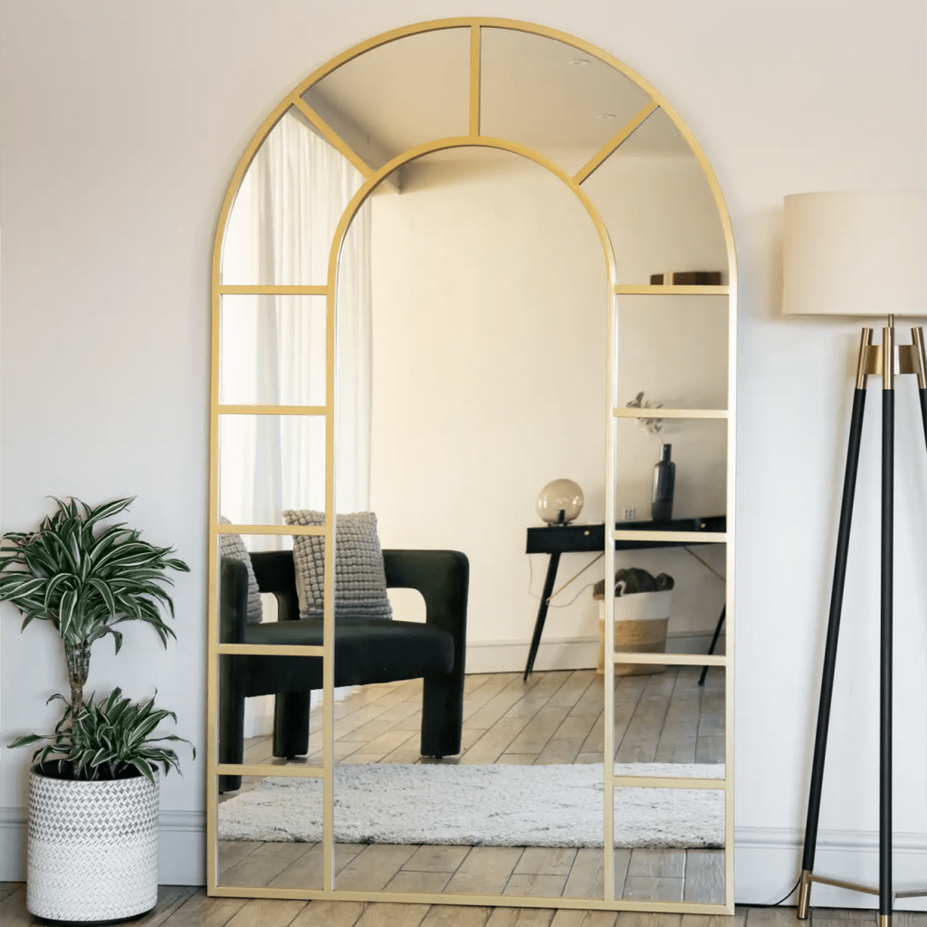 Mio Luxe Gold Metal Arched Window Mirror - 200cm x 120cm, Elegantly Crafted