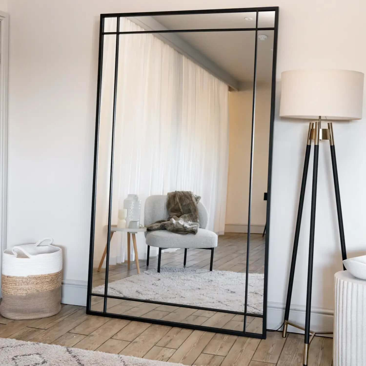 Aimi Black Metal Leaner Mirror - Oversized Elegance, 180cm x 105cm