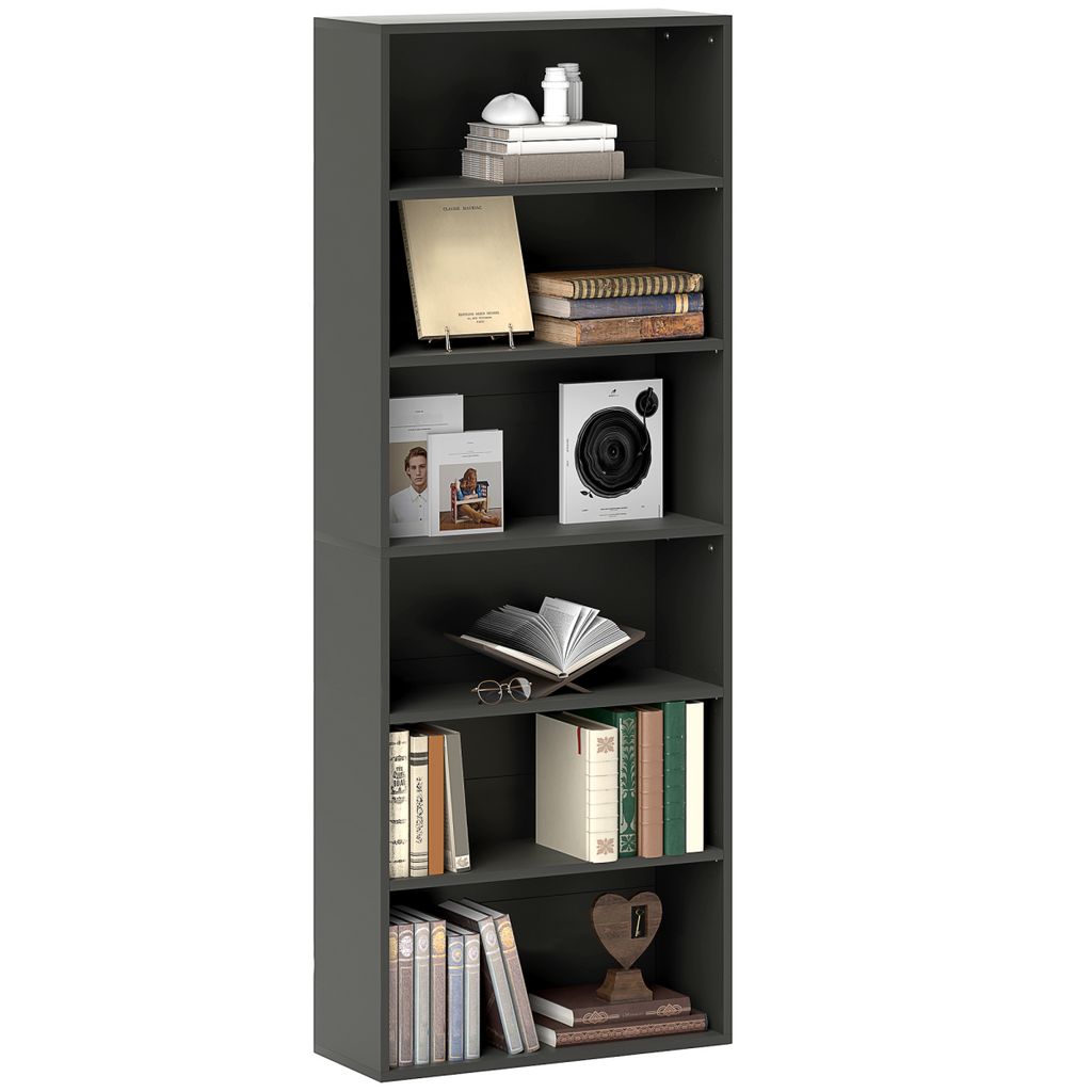 Elegant 6-Tier Adjustable Bookshelf - Stylish Black Freestanding Bookcase