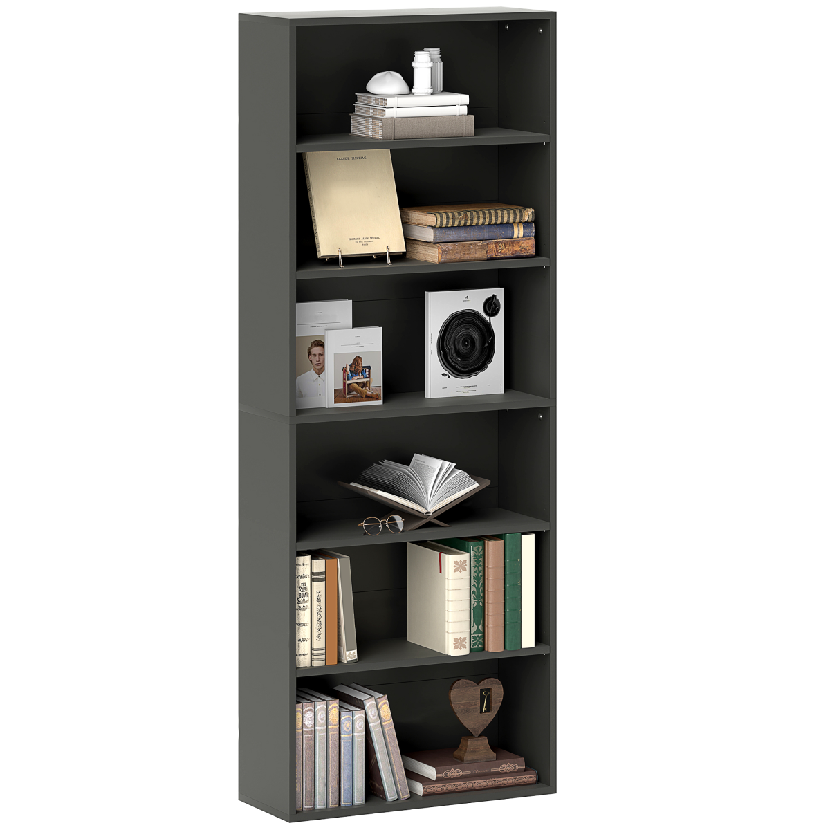 Elegant 6-Tier Adjustable Bookshelf - Stylish Black Freestanding Bookcase