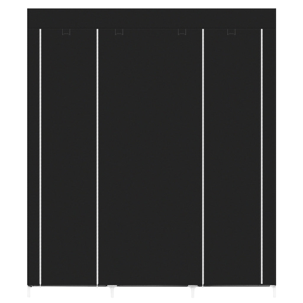 69" Portable Clothes Closet Non-Woven Fabric Wardrobe Double Rod Storage Organizer Black