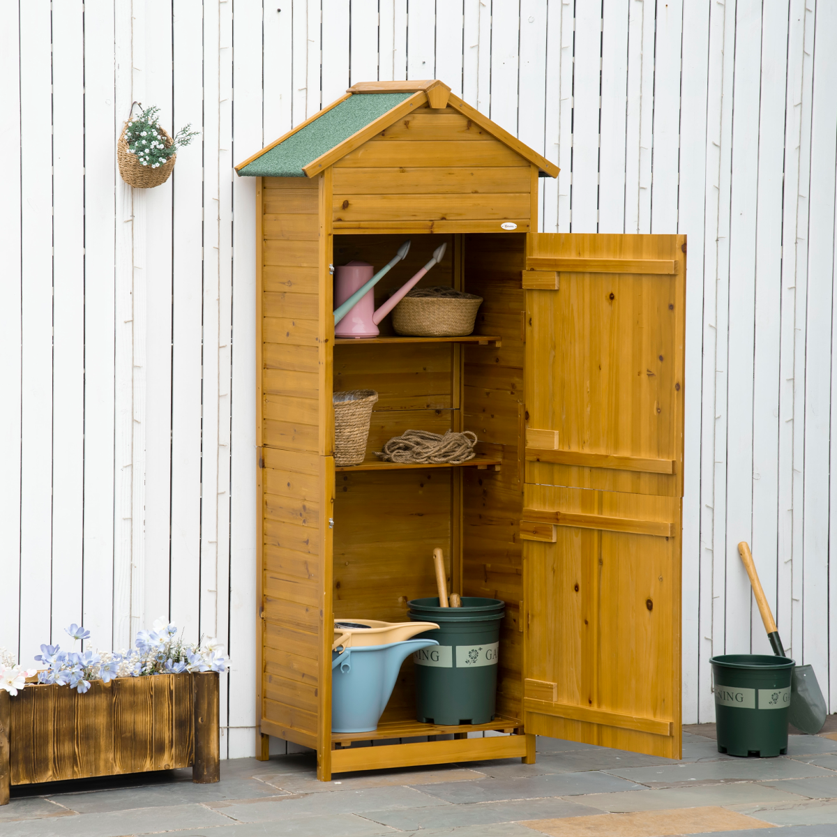 Wooden Garden Storage Shed Tool Cabinet w/ Two Lockable Door 191.5x79x49cm
