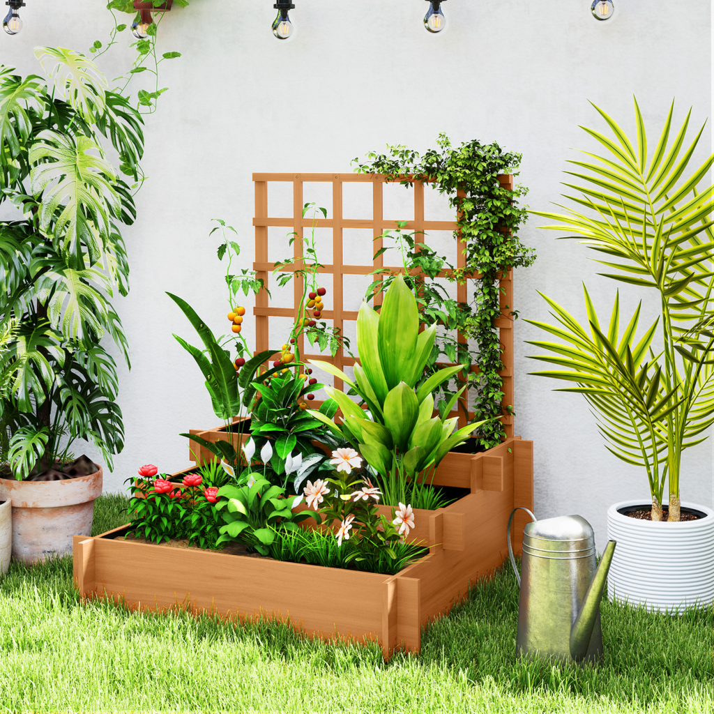 Climbing Plant Trellis with Planters - Durable Fir Wood Garden Feature