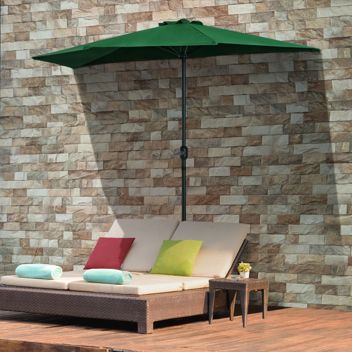 3m Half Parasol Umbrella Metal Frame Crank NO BASE INCLUDED, Green