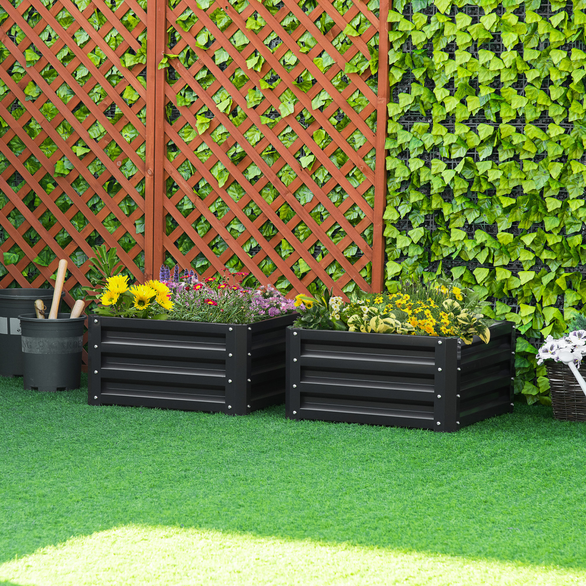 Outsunny Galvanized Raised Garden Planter Boxes - Set of 2 for Easy Growing!