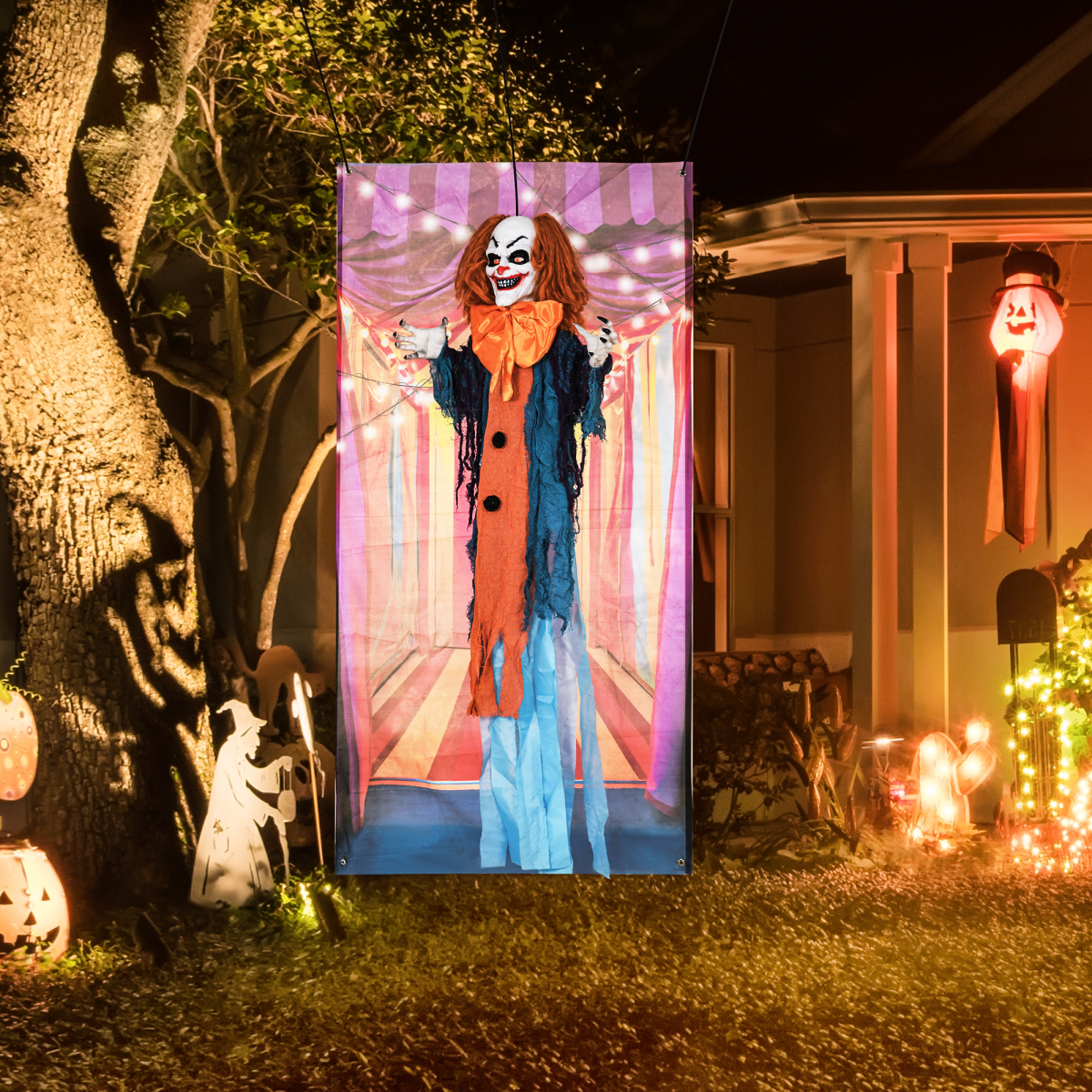 HOMCOM Circus Clown Halloween Decoration, Outdoor Animated Prop for Party