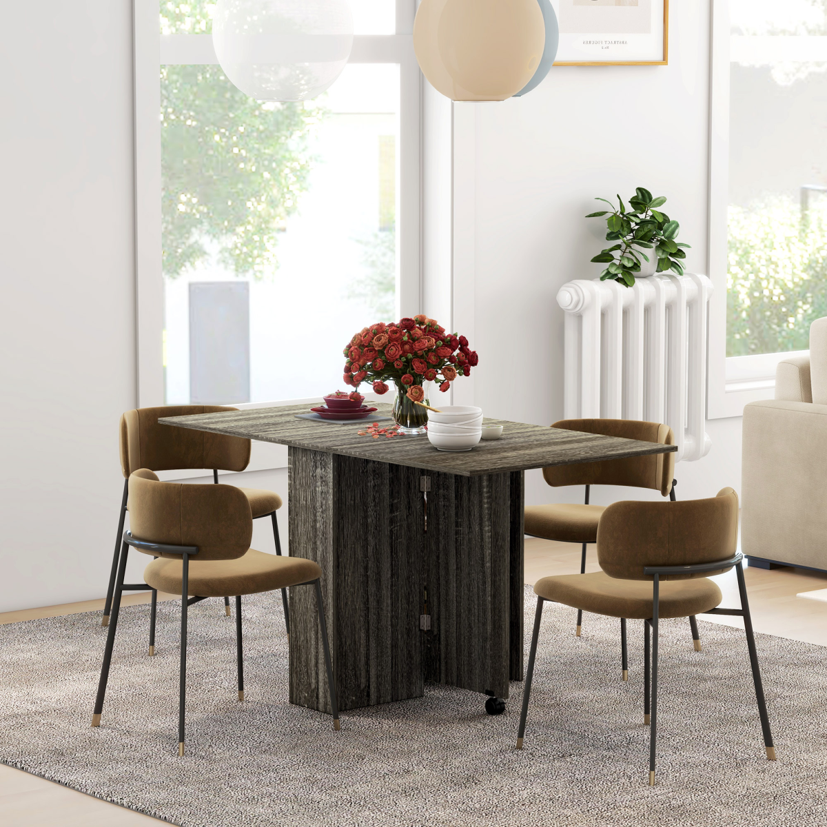 HOMCOM Mobile Drop Leaf Dining Table Folding Desk w/ 2 wheels Storage Shelves