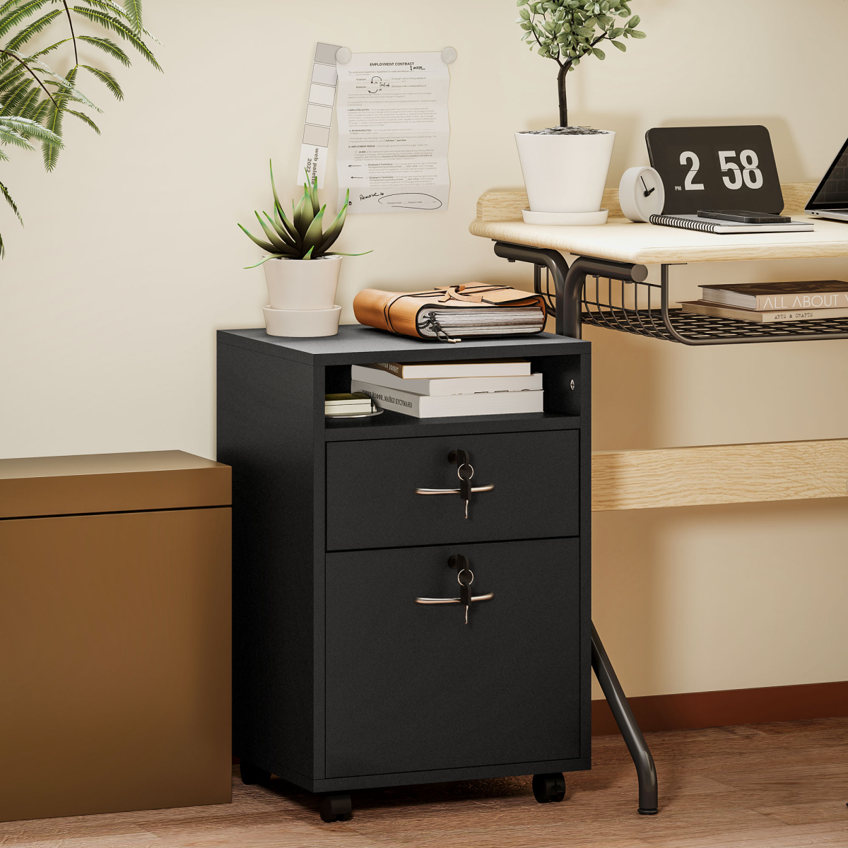 HOMCOM 60cm Storage Cabinet with Drawers and Open Shelf, Black