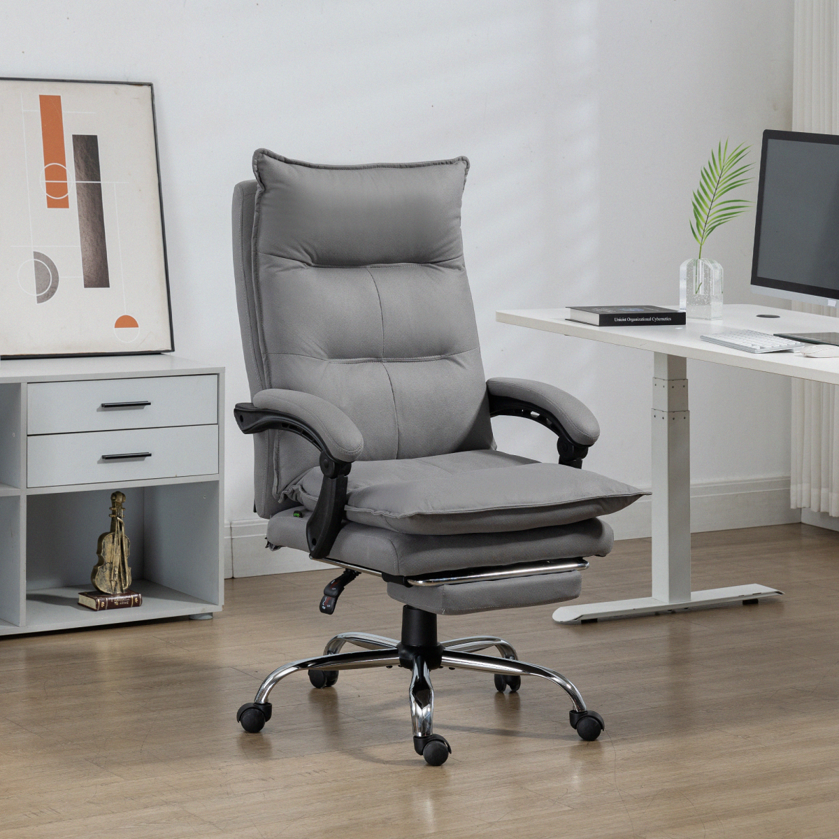 Vinsetto Microfibre Vibration Massage Office Chair with Heat, Footrest, Grey