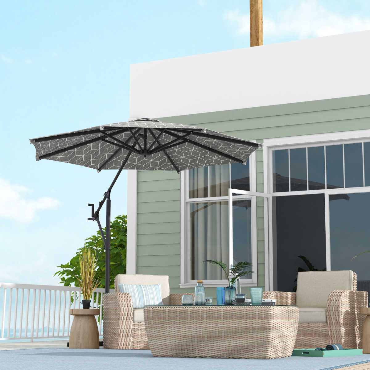 Outsunny 2-in-1 Cantilever Parasol and Market Parasol with 360� Rotation