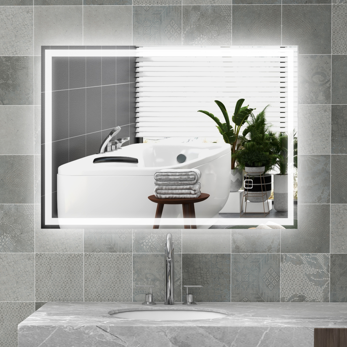 kleankin Illuminated Bathroom Mirror with LED Lights, 3 Colours, Defogging Film