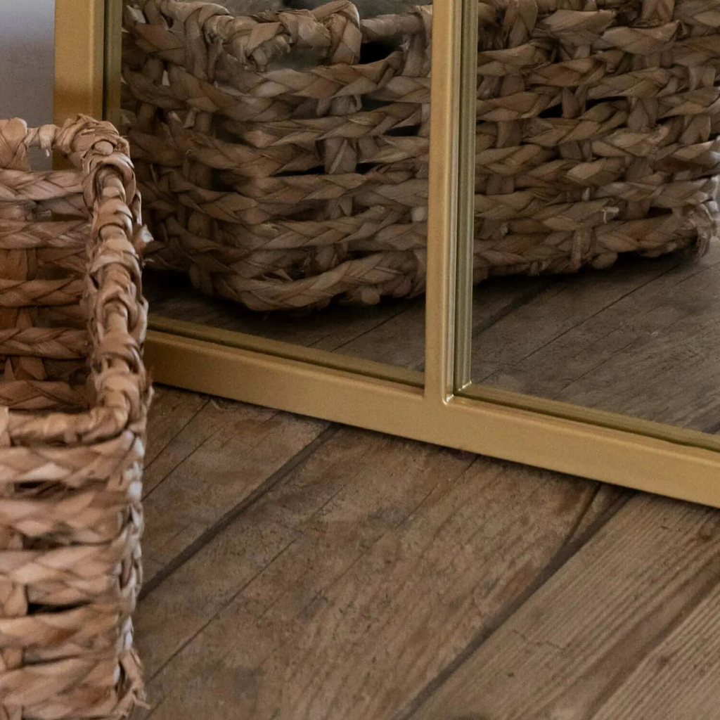 Tomi Gold Metal Arched Lattice Window Mirror - 180cm x 90cm Elegance