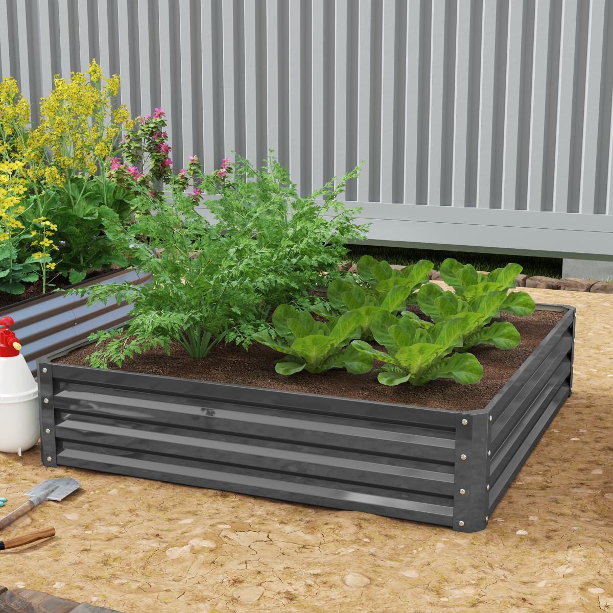 Outsunny Raised Garden Bed Metal Garden Flower Vegetable Planter Light Grey