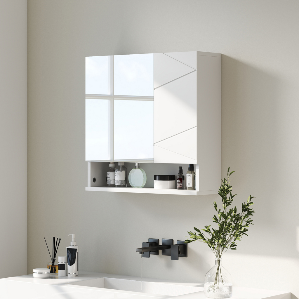 kleankin Wall Mounted Bathroom Storage Cupboard W/ Mirror and Shelf, White