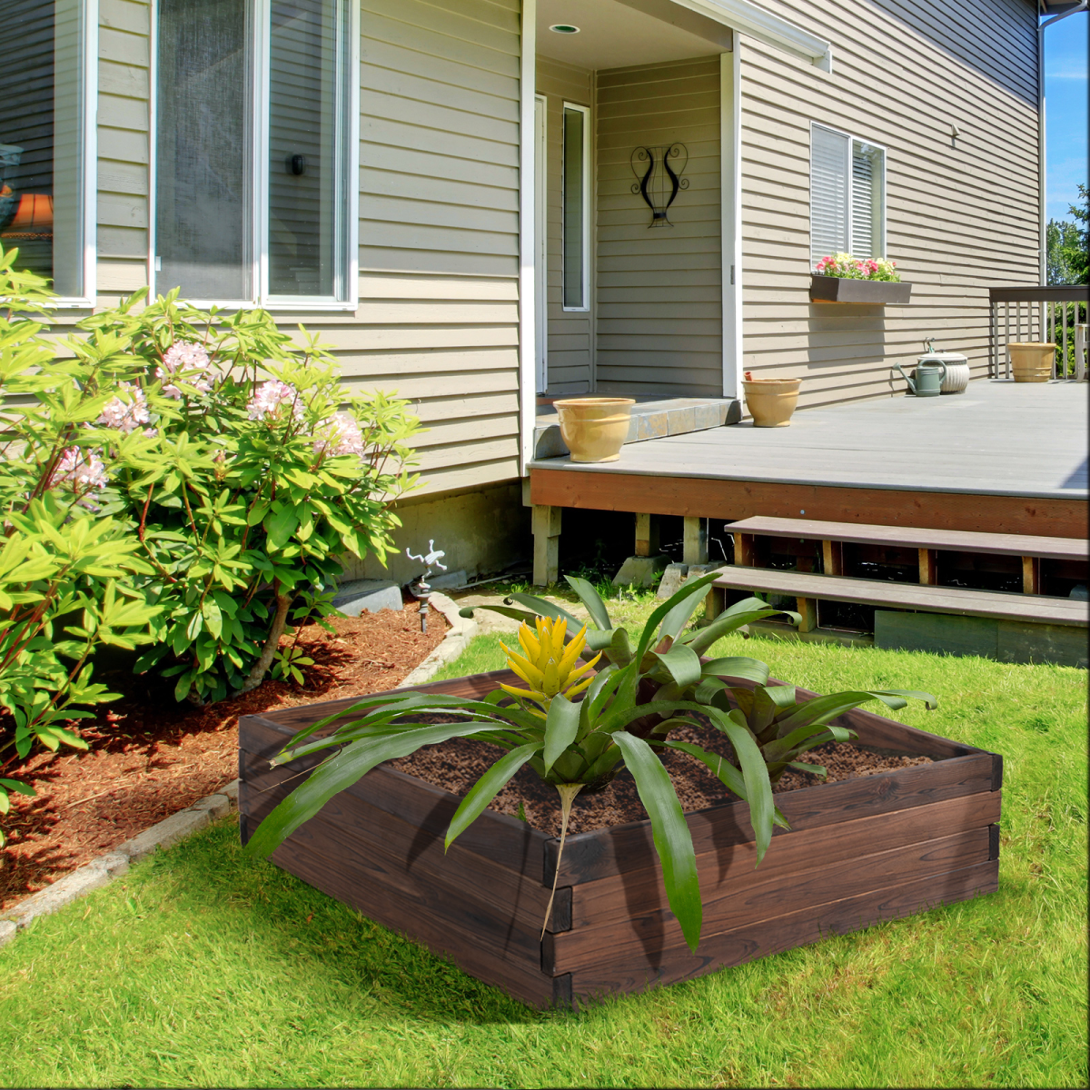 Stylish Wooden Raised Garden Bed Planter - 80x80x22.5cm for Home Gardening