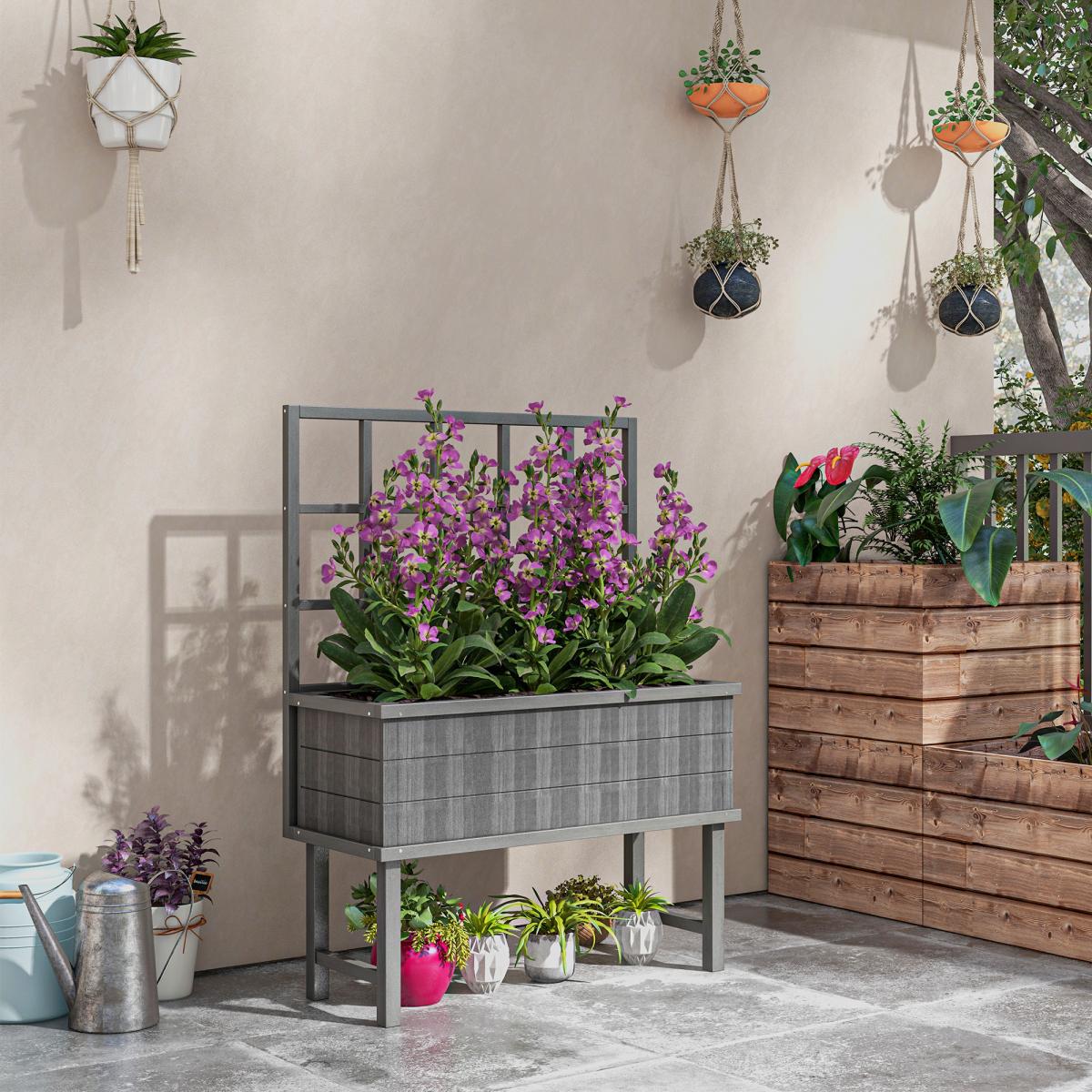 Outsunny Elevated Wood Planter with Trellis - Grow Vines Effortlessly!