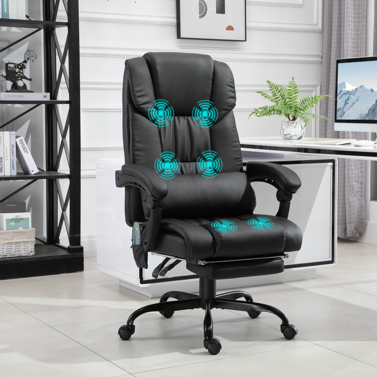 6-Point PU Leather Massage Racing Chair Electric Padded Angle Adjustable Remote
