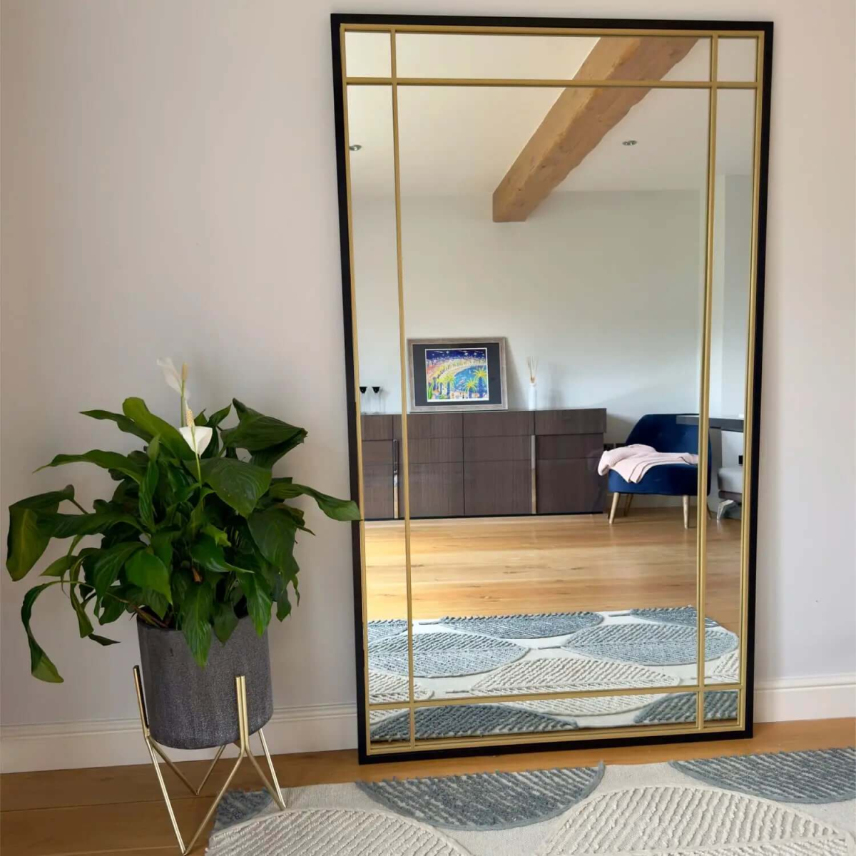 Aimi Black & Gold Metal Leaner Mirror - Oversized Elegance for Every Space