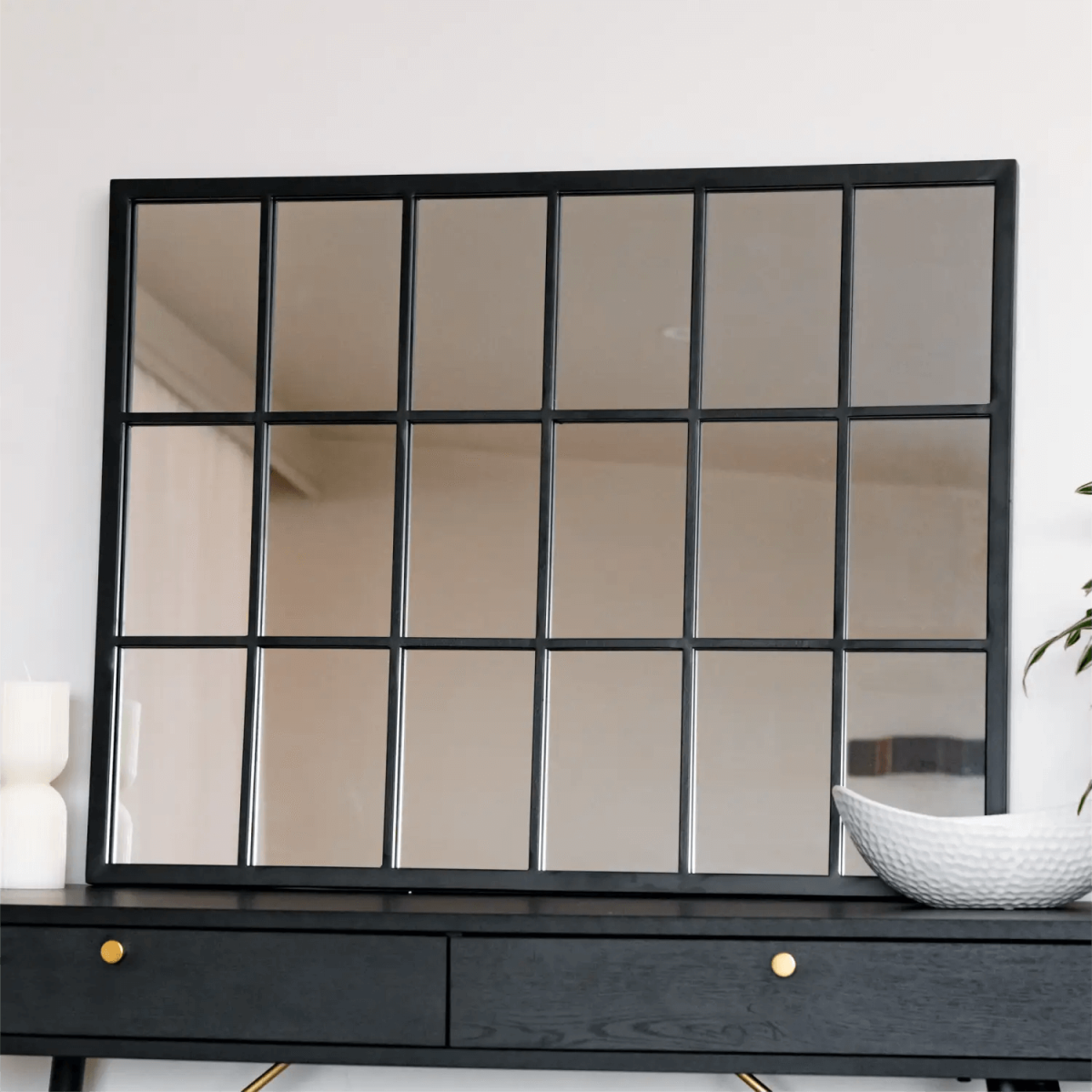 Kyō Black Metal Lattice Window Mirror - Stylish 90cm x 70cm Home Accent