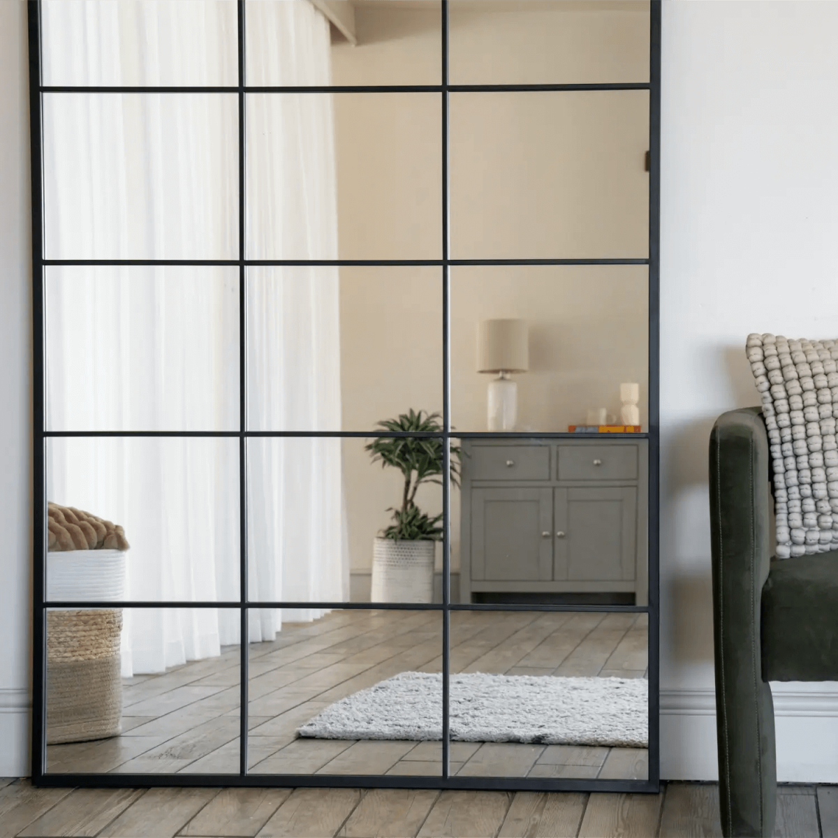 Kyō Black Metal Lattice Window Mirror - 200cm x 120cm Elegant Statement Piece
