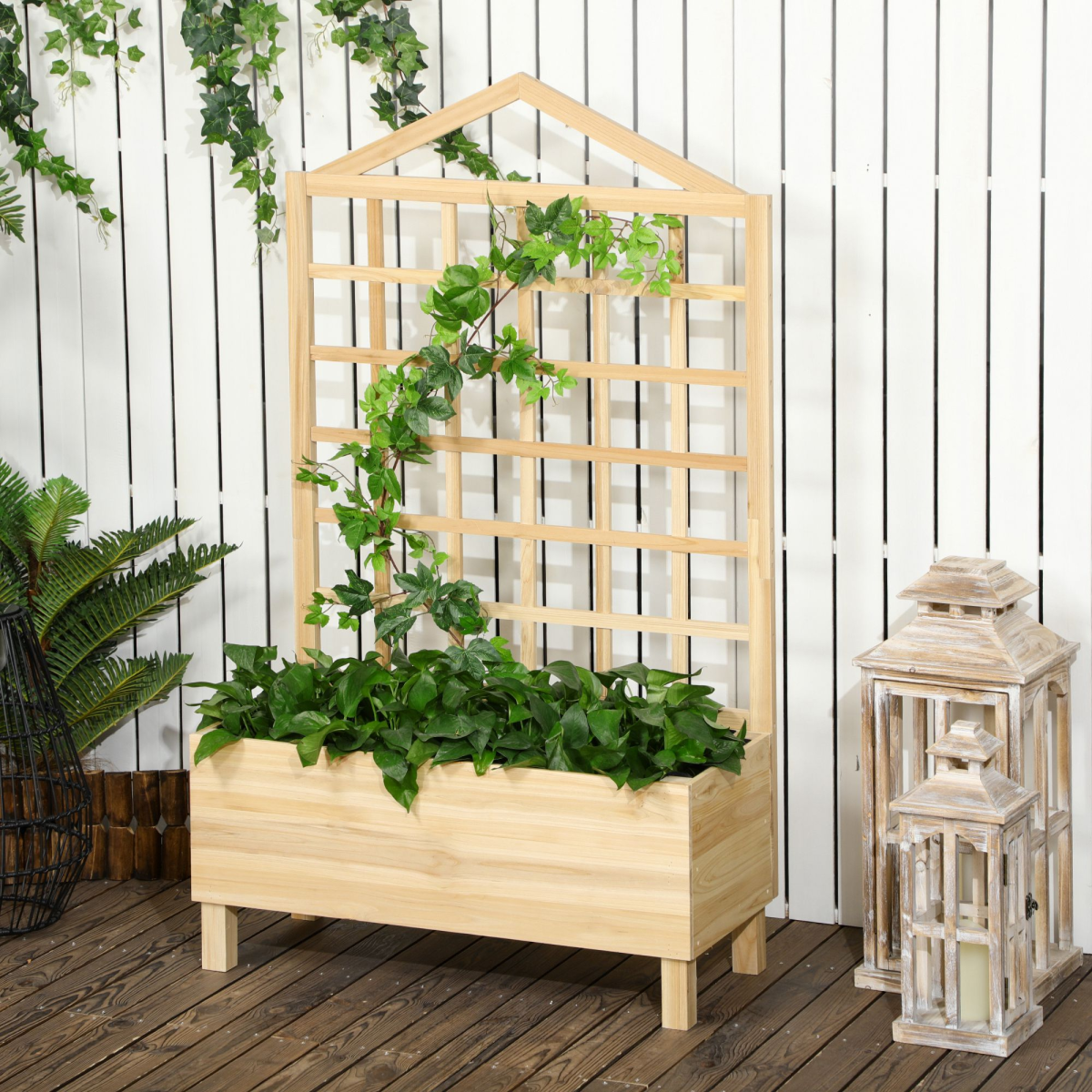 Outsunny Wooden Garden Planter with Trellis for Vibrant Climbing Vines