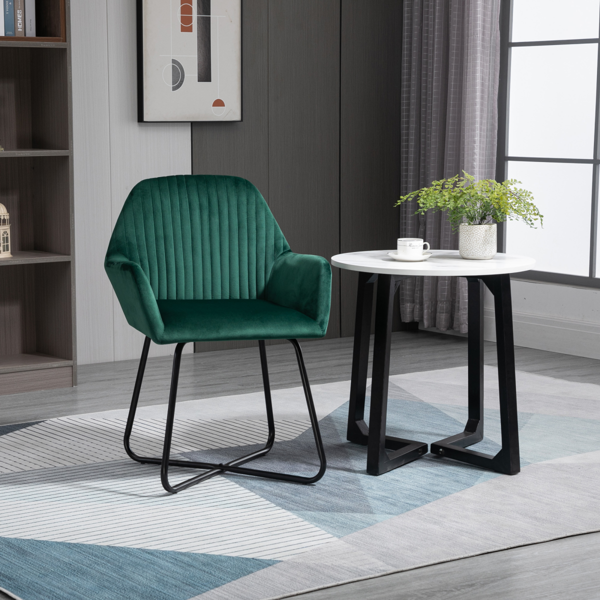 Chic Velvet Accent Chair with Metal Base - Stylish Lounge Armchair in Green