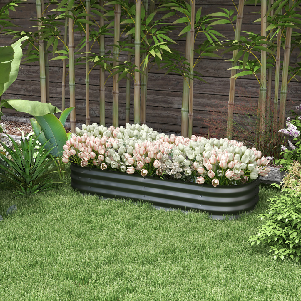 Outsunny Galvanized Raised Garden Bed – Customizable Planter Box with Safety Edging