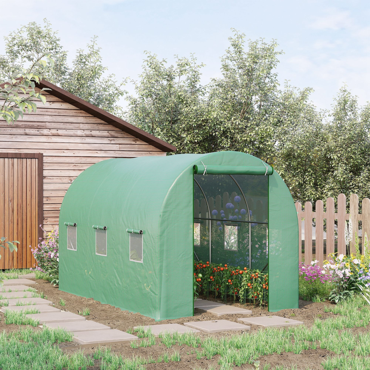 3.5 x 3 x 2 m Polytunnel Greenhouse Polytunnel Tent w/ PE Cover Green