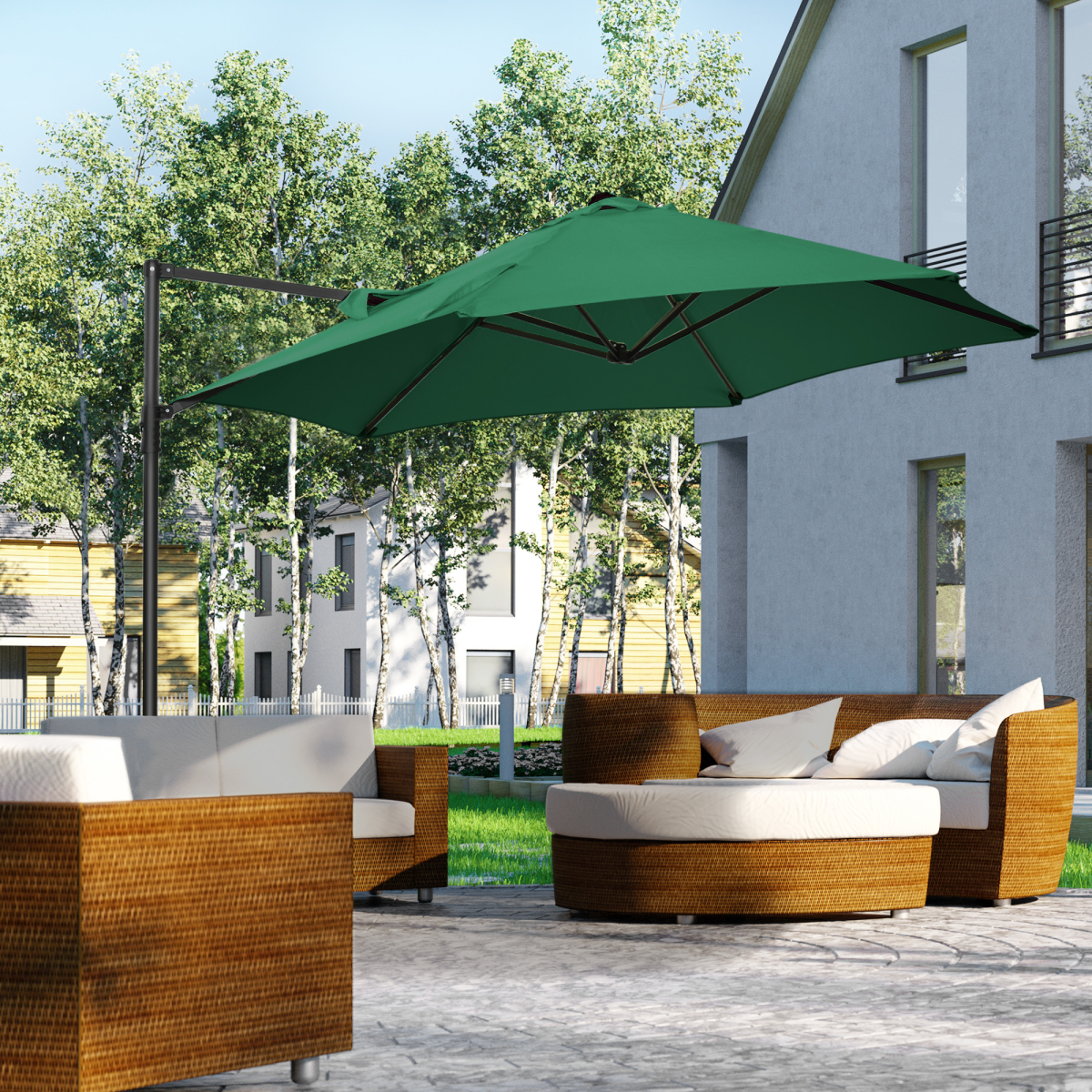2.5M Garden Cantilever Parasol with 360 Rotation and Cross Base, Green