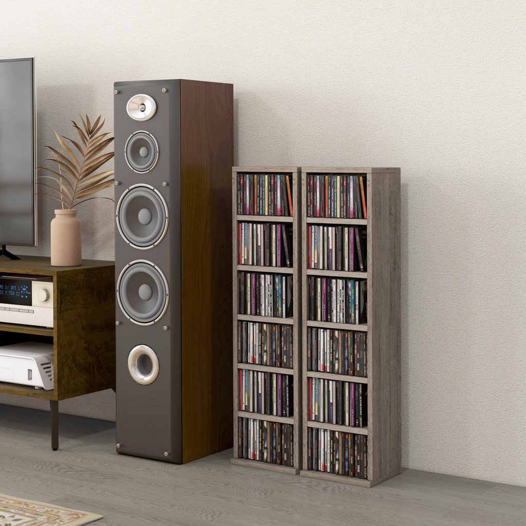 HOMCOM Adjustable CD Media Display Shelves - Set of 2, Mocha Wood