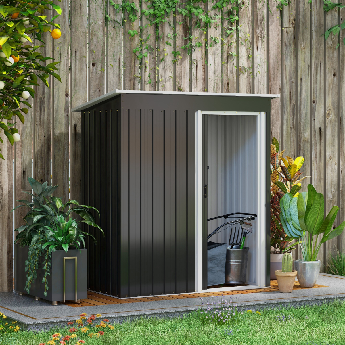 Outsunny 5 x 3ft Garden Storage Shed Sliding Door Sloped Roof Tool Black